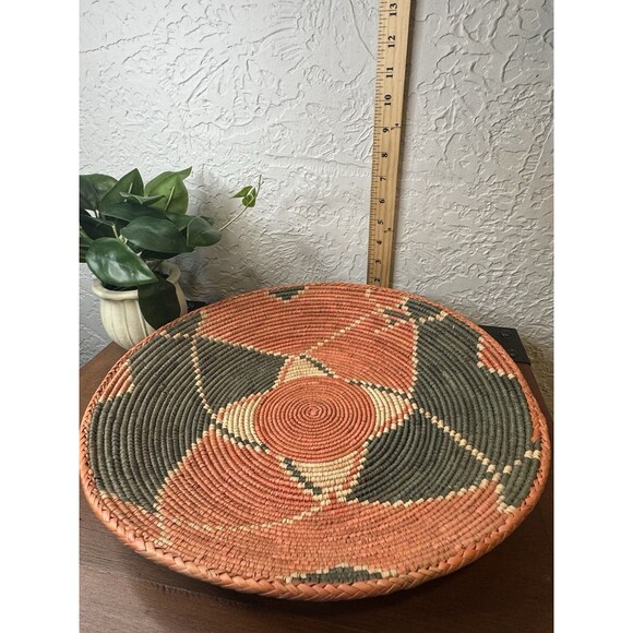 Large Handwoven Coiled Boho Style Basket Wall Decor Black Rust 14” - Picture 3 of 7